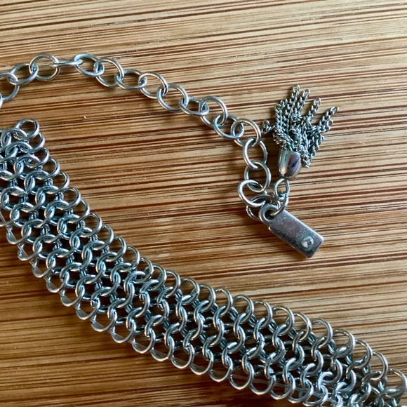 Geometric Mesh Collar Necklace With Pearls Designer Statement Jewelry Silvertone - Picture 10 of 14